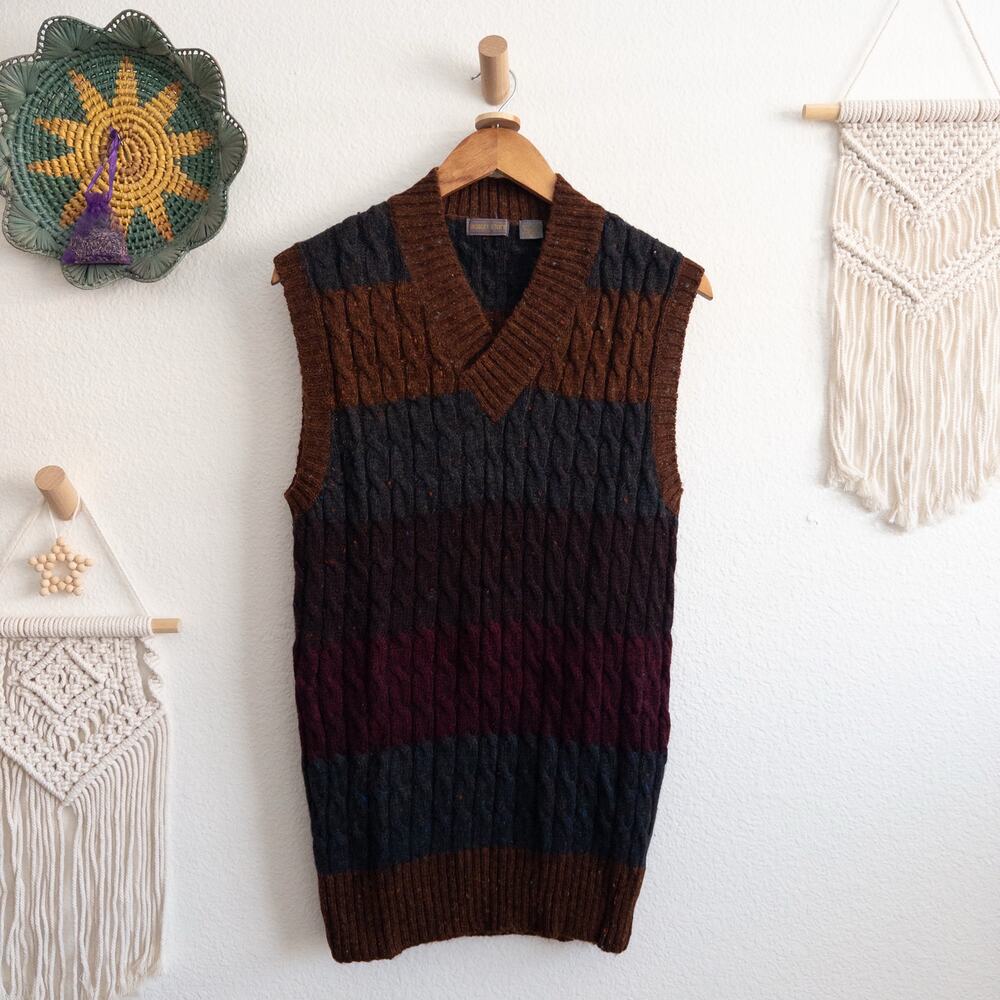 Robert Stock Chunky Knit Sleeveless Wool Vest Sweater Vest Size Small
